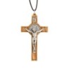 Croix de saint Benoit en bois d'olivier, hauteur 7,5 cm avec cordon 60 cm..