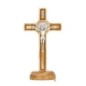 Croix de saint Benoit sur socle en bois d'olivier, hauteur 21 cm..