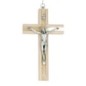 Crucifix bois incrustation plexiglass marbre couleur dorée avec Christ métal argentée - H. 15 cm..
