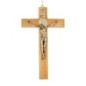 Croix de saint Benoit en bois d olivier avec Christ couleur bronze, hauteur 25 cm..