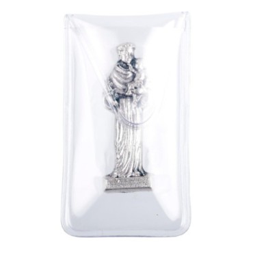 Mini statue métal présentée dans un étui plastique a glisser dans un porte monnaie Hauteur 2,5 cm, plusieurs saints..