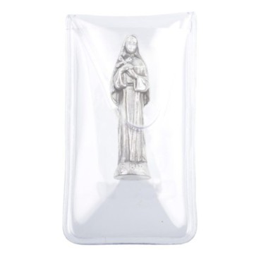 Mini statue métal présentée dans un étui plastique a glisser dans un porte monnaie Hauteur 2,5 cm, plusieurs saints..