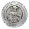 Plaque auto en aluminium, Ø 3,5 cm, avec bordure striée et plaque en métal argentée. Disponible avec plusieurs saints au choix..