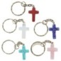 Porte-clés H. 2,3 cm imitation pierre en forme de croix couleur assortie - LOT DE 5 ASSORTIS..