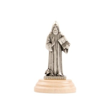 Statue en métal sur socle bois ovale, Hauteur 7 cm, plusieurs saints...