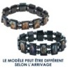 Bracelet sur elastique des saints, images vernies, grains en hematite forme rectangle, hauteur 1,8 cm.