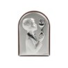 Support en bois a poser H. 7 x 4 cm sujet plaque laminee argentee de la communion, 2 modeles.