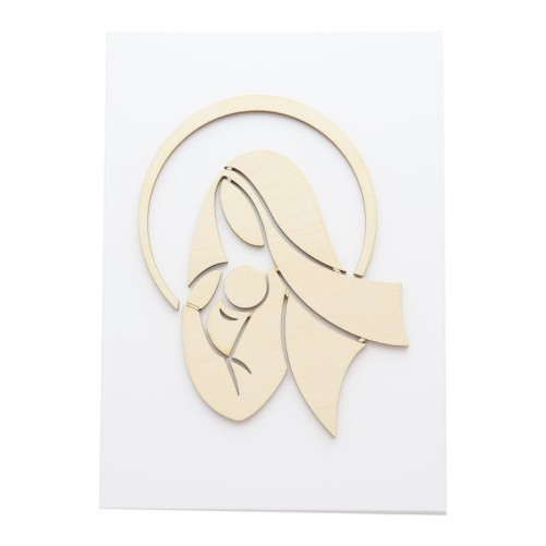 Cadre en bois blanc avec motif en bois découpé au laser, à poser ou suspendre. H. 18,5 x 13,5 cm.