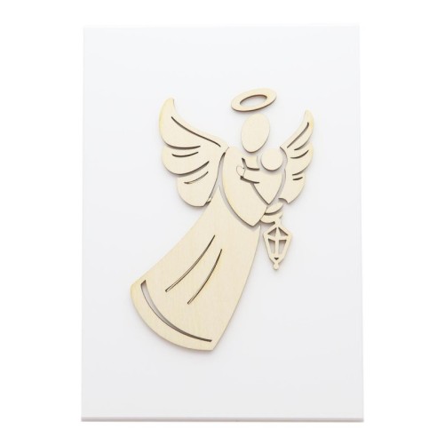 Cadre en bois blanc avec motif en bois découpé au laser, à poser ou suspendre. H. 18,5 x 13,5 cm.