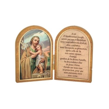 Diptyque en bois doré à chaud – 6 x 9 cm, image de saint avec prière, plusieurs saints.