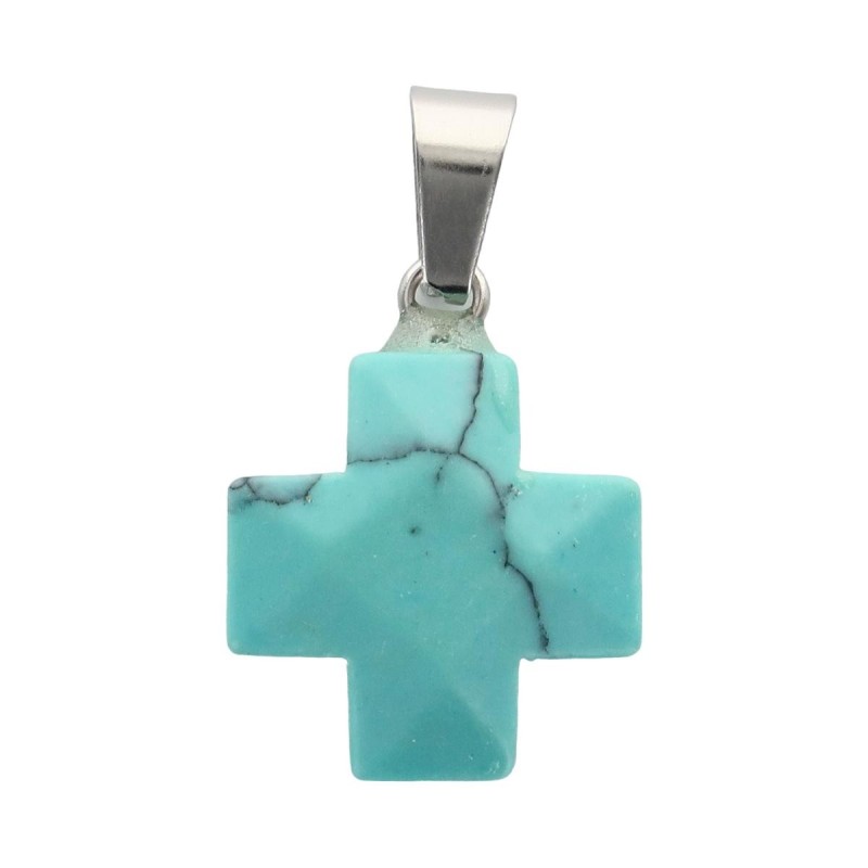 Croix de cou carree bombee en pierre naturelle ou synthetique, hauteur 1,60 cm Plusieurs modeles.