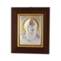 Cadre en bois marron a suspendre H. 8.5 x 7 cm sujet en plaque lamine argentée et dorée.