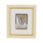 Cadre en bois à suspendre H. 13 x 11,5 cm, décor en plaque laminée argentée et dorée.