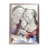 Support en bois à poser ou suspendre H. 11 x 8 cm, décor en plaque laminée argentée et colorée.