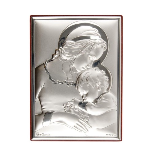 Support à poser ou suspendre H. 11 x 8 cm, décor en plaque laminée argentée.