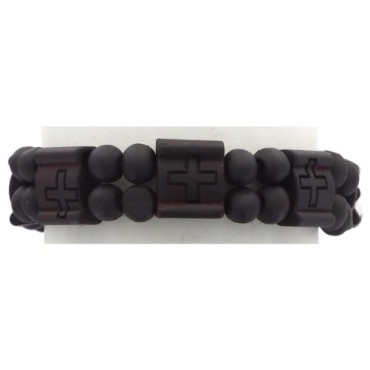 Bracelet sur elastique avec des grains carres et motif de croix, H 1.5 cm. Existe de differentes couleurs.
