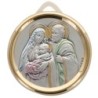 Medaille de berceau plaque laminee en argent Ø 5 cm livree avec rubans bleu et rose, de la Sainte Famille.
