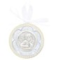 Médaille de berceau, plaque laminée Ø 6.5 cm avec ruban blanc. Livrée en boite. Plusieurs modèles.