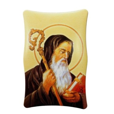 Cadre en bois a suspendre ou a poser H. 11 x 7 cm avec image, plusieurs saints.