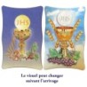 Cadre en bois a suspendre ou a poser H. 11 x 7 cm avec image, plusieurs saints.