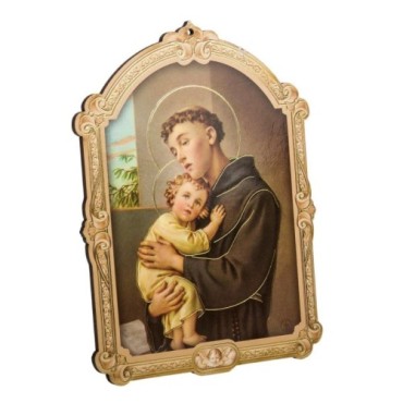Cadre en bois a suspendre avec liseret dore H. 14 x 10,5 cm  image collee, plusieurs saints.