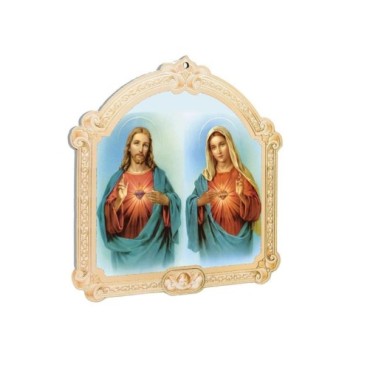 Cadre en bois a suspendre avec liseret dore H. 14 x 10,5 cm  image collee, plusieurs saints.