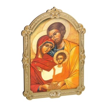 Cadre en bois a suspendre avec liseret dore H. 14 x 10,5 cm  image collee, plusieurs saints.