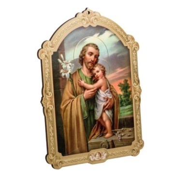 Cadre en bois a suspendre avec liseret dore H. 14 x 10,5 cm  image collee, plusieurs saints.
