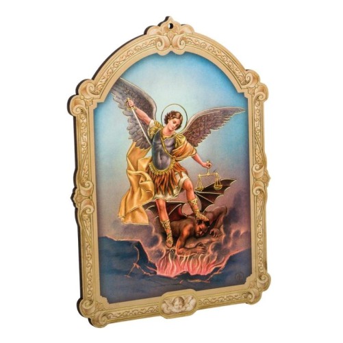 Cadre en bois a suspendre avec liseret dore H. 14 x 10,5 cm  image collee, plusieurs saints.