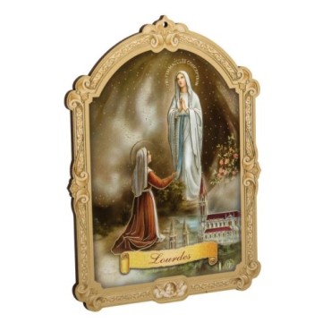 Cadre en bois a suspendre avec liseret dore H. 14 x 10,5 cm  image collee, plusieurs saints.