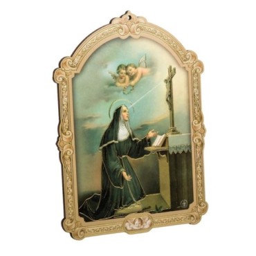 Cadre en bois a suspendre avec liseret dore H. 14 x 10,5 cm  image collee, plusieurs saints.