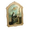 Cadre en bois a suspendre avec liseret dore H. 14 x 10,5 cm  image collee, plusieurs saints.