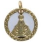 Médaille en coquille naturelle et pierres OZ avec la Vierge Miraculeuse en laiton doré, Ø 1,3 cm. VENDU PAR LOT DE 5.