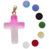 Croix de cou en verre H. 2.5 cm, couleurs assorties. VENDU PAR LOT DE 20.