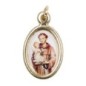 Médaille métal couleur dorée ovale H. 2,5 cm avec résine, plusieurs saints.