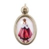 Médaille métal couleur dorée ovale H. 2,5 cm avec résine, plusieurs saints.
