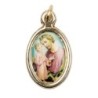 Médaille métal couleur dorée ovale H. 2,5 cm avec résine, plusieurs saints.