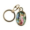Porte-cles en metal couleur doree H. 3,8 cm avec resine couleur des saints.