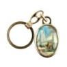 Porte-cles en metal couleur doree H. 3,8 cm avec resine couleur des saints.