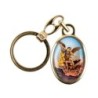 Porte-cles en metal couleur doree H. 3,8 cm avec resine couleur des saints.