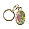 Porte-cles en metal couleur doree H. 3,8 cm avec resine couleur des saints.