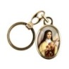 Porte-cles en metal couleur doree H. 3,8 cm avec resine couleur des saints.
