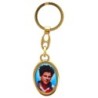 Porte-cles en metal couleur doree H. 3,8 cm avec resine couleur des saints.