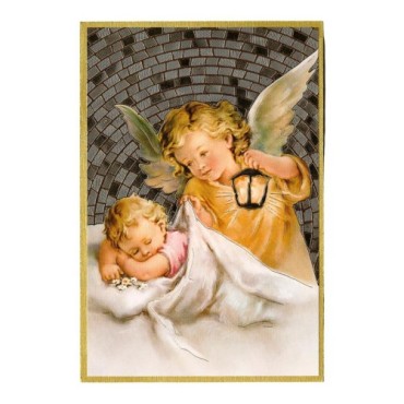 Cadre en bois à suspendre, finition feuille d’or – H. 15 x 10 cm, image collée, plusieurs saints.