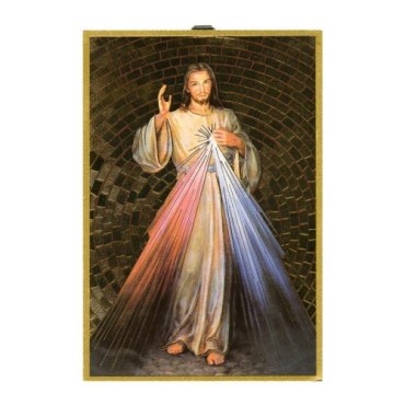Cadre en bois à suspendre, finition feuille d’or – H. 15 x 10 cm, image collée, plusieurs saints.