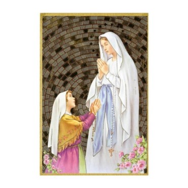 Cadre en bois à suspendre, finition feuille d’or – H. 15 x 10 cm, image collée, plusieurs saints.