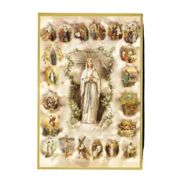 Cadre en bois à suspendre, finition feuille d’or – H. 15 x 10 cm, image collée, plusieurs saints.