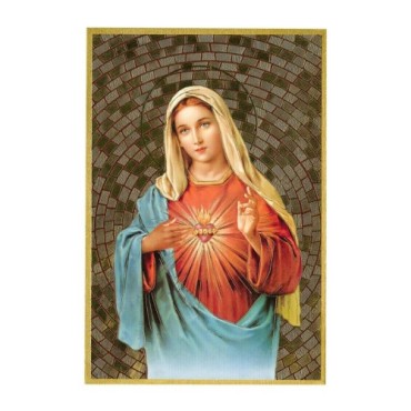 Cadre en bois à suspendre, finition feuille d’or – H. 15 x 10 cm, image collée, plusieurs saints.