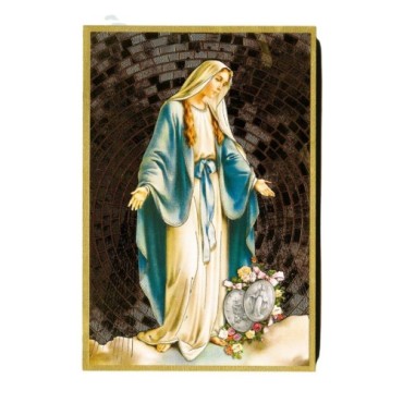 Cadre en bois à suspendre, finition feuille d’or – H. 15 x 10 cm, image collée, plusieurs saints.