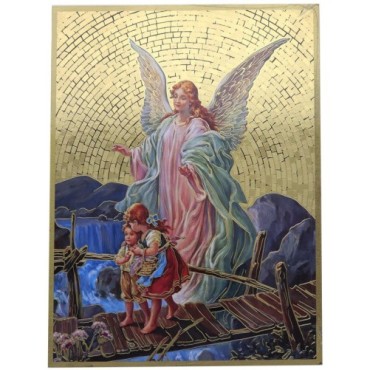 Cadre en bois à suspendre, finition feuille d’or –H. 25 x 20 cm image collée, plusieurs saints.